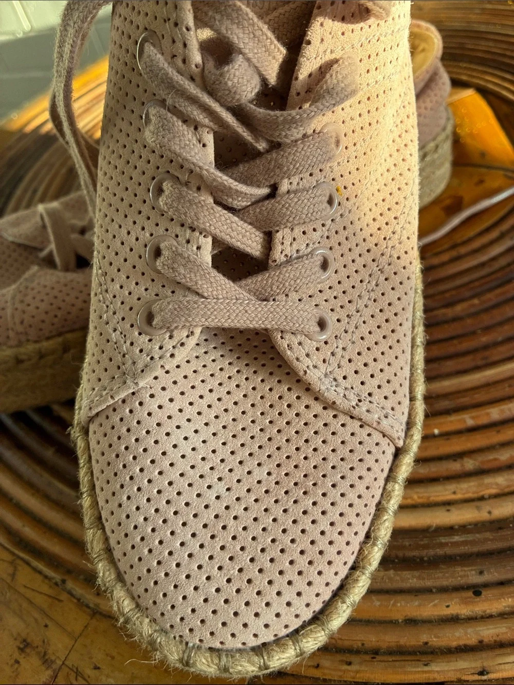 Tretorn Blush Pink Perforated Suede Espadrille Sneakers
